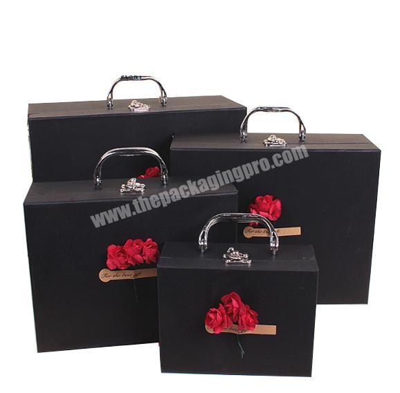 Custom logo color printing hard paper board big suitcase gift box with handle