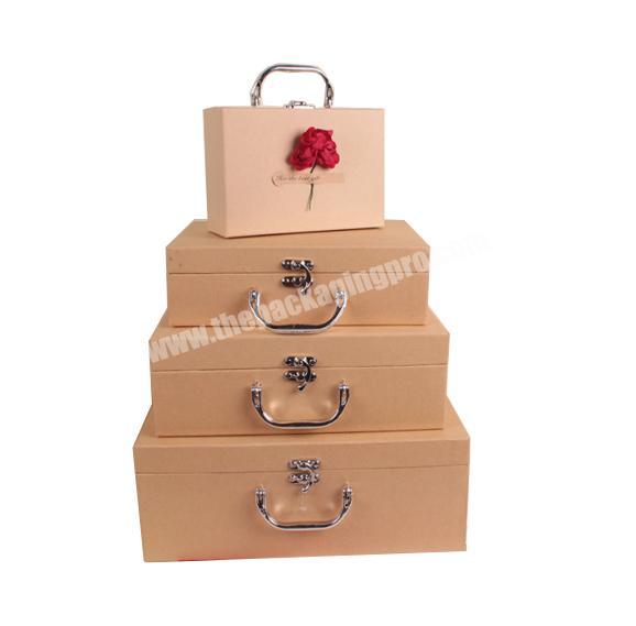 Custom logo color printing rigid card board paper suitcase box with handle