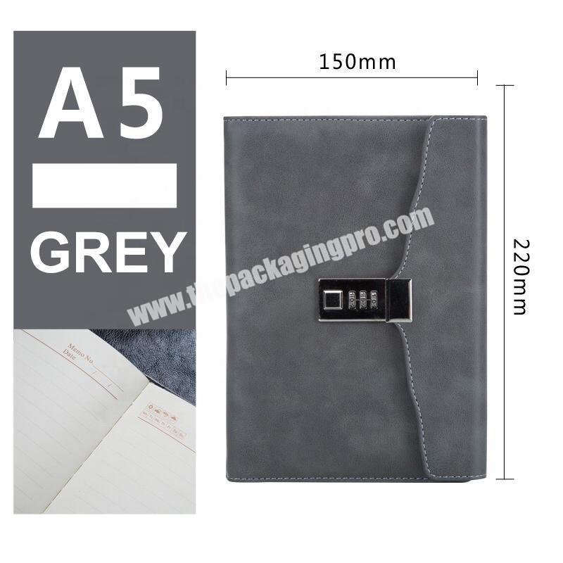 Custom Logo Embossed Business Diary Academic Journal Pen Holder A5 Agenda Planner Hardback PU Leather Notebook With Code Lock