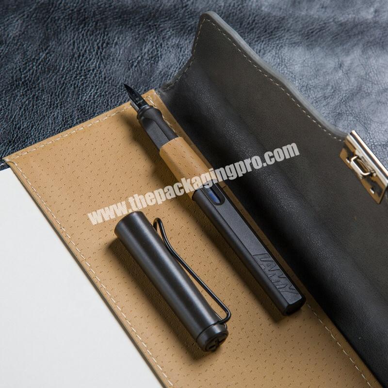 Custom Logo Embossed Business Diary Academic Journal Pen Holder A5 Agenda Planner Hardback PU Leather Notebook With Code Lock