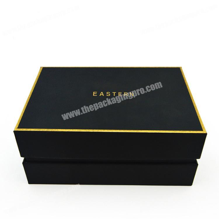 custom logo gold foil rigid black gift packaging box