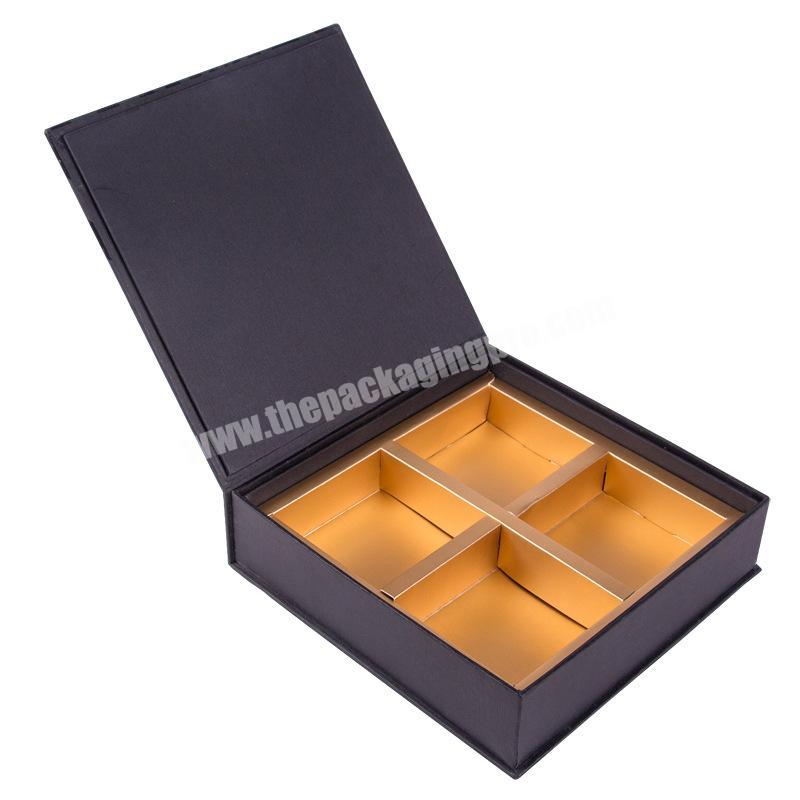 Custom logo gold tray spot UV black cardboard magnetic 4pcs candy chocolate packaging box
