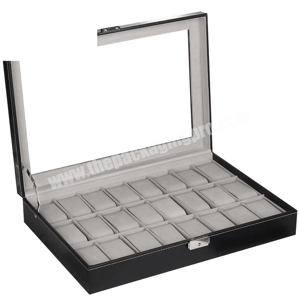 Custom logo gray velvet luxury 24 slots watch gift box travel watch leather packaging storage box