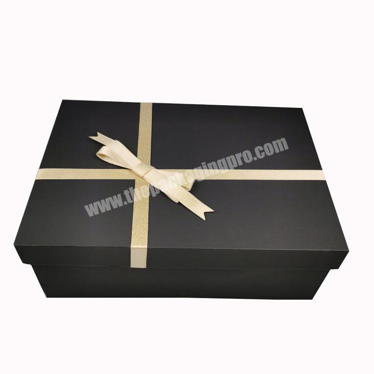 Custom logo handmade packaging box black ribbon shoes gift box