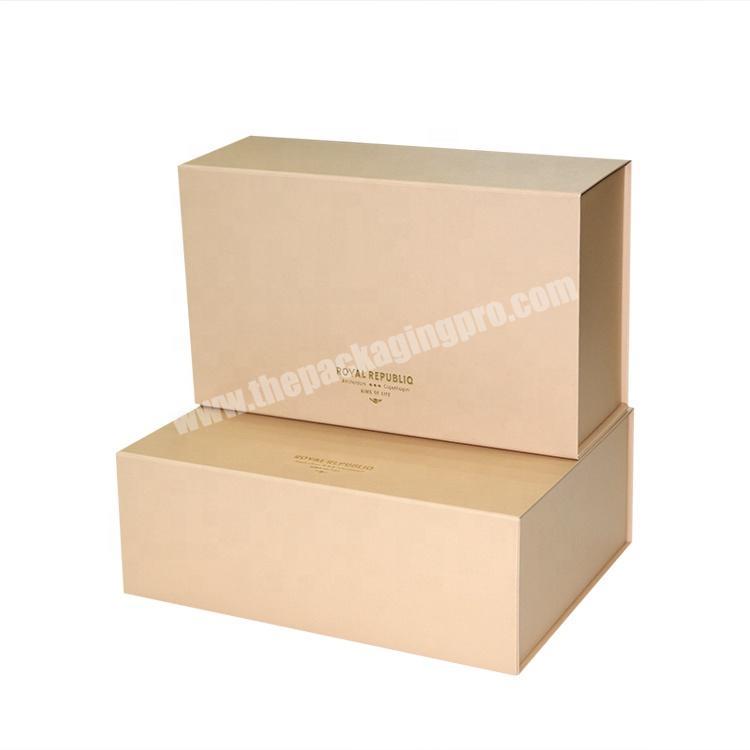 Custom logo large brown craft magnetic folding packaging gift box with gold foil for packing