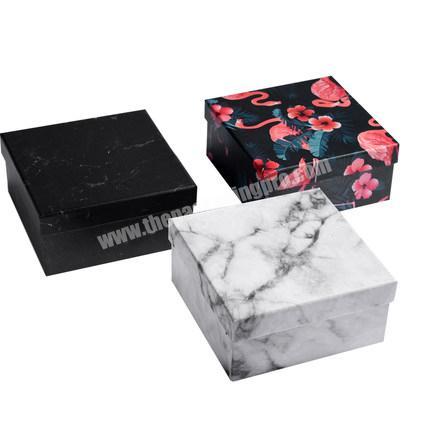 custom logo lid and base marble printing gift cardboard paper box with bow for sale