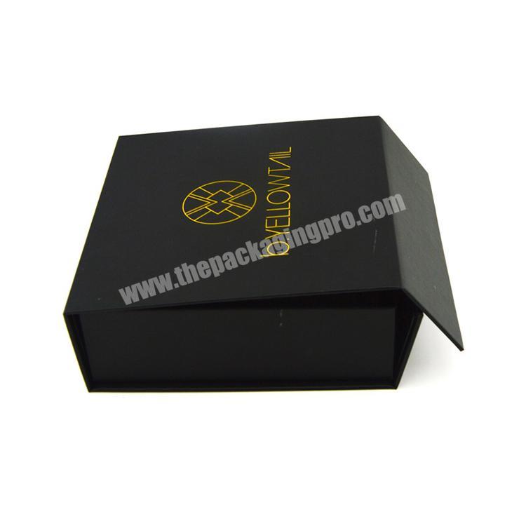 Custom logo luxury black cardboard folding gift boxes with uv gold foil design