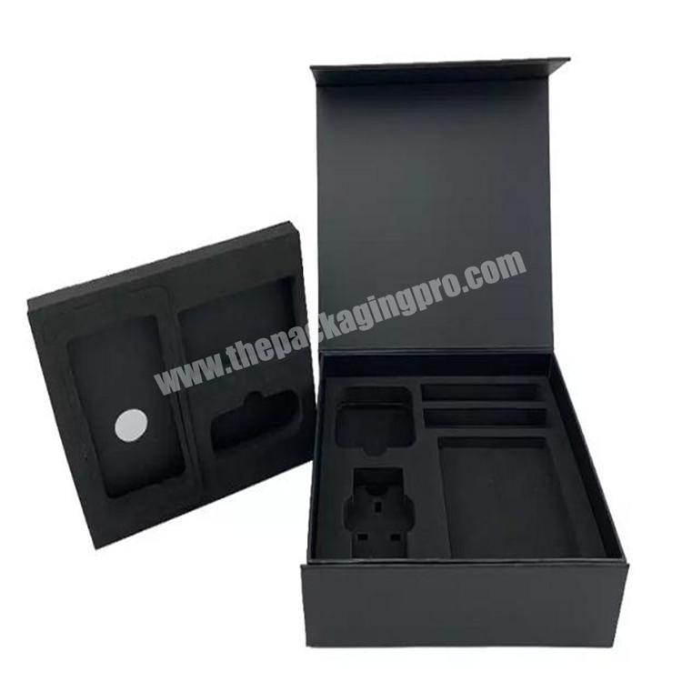 Custom Logo Luxury Black Magnetic Closure Rigid Cardboard Gift Box With Foam Insert