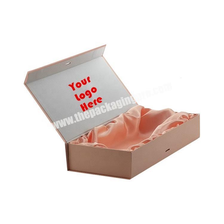 Custom logo luxury hair extension packaging box with pink satin