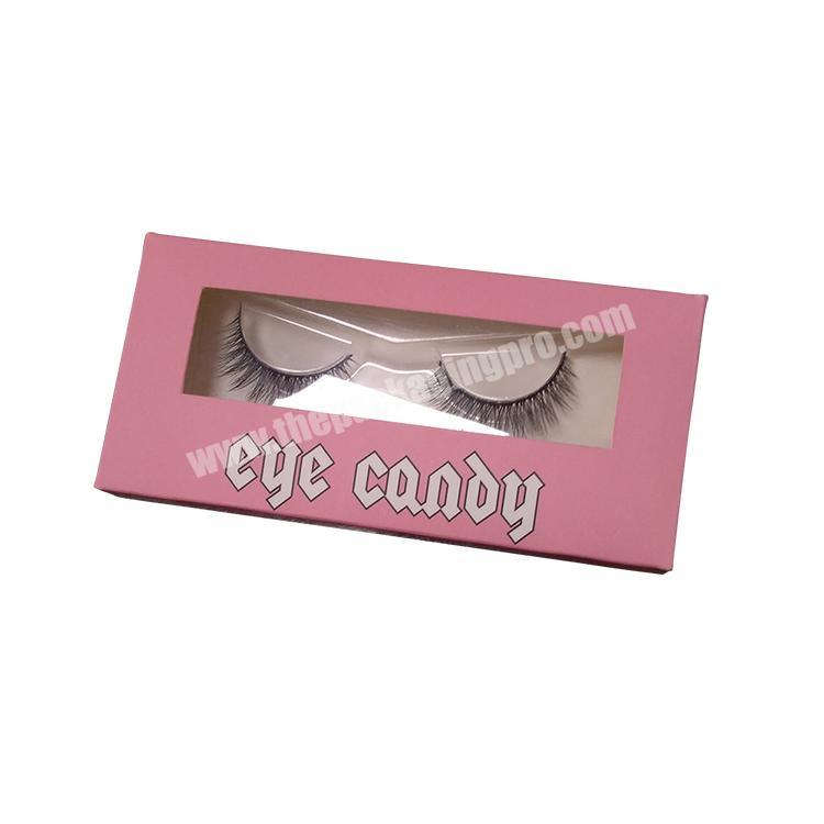 Custom logo luxury soft touch cardboard pink eyelash packaging box with window