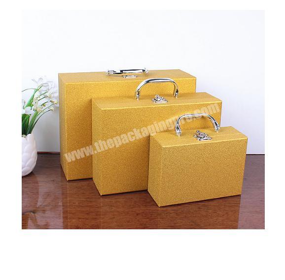 Custom logo no printing color pearlized paper rigid card board paper suitcase box with handle