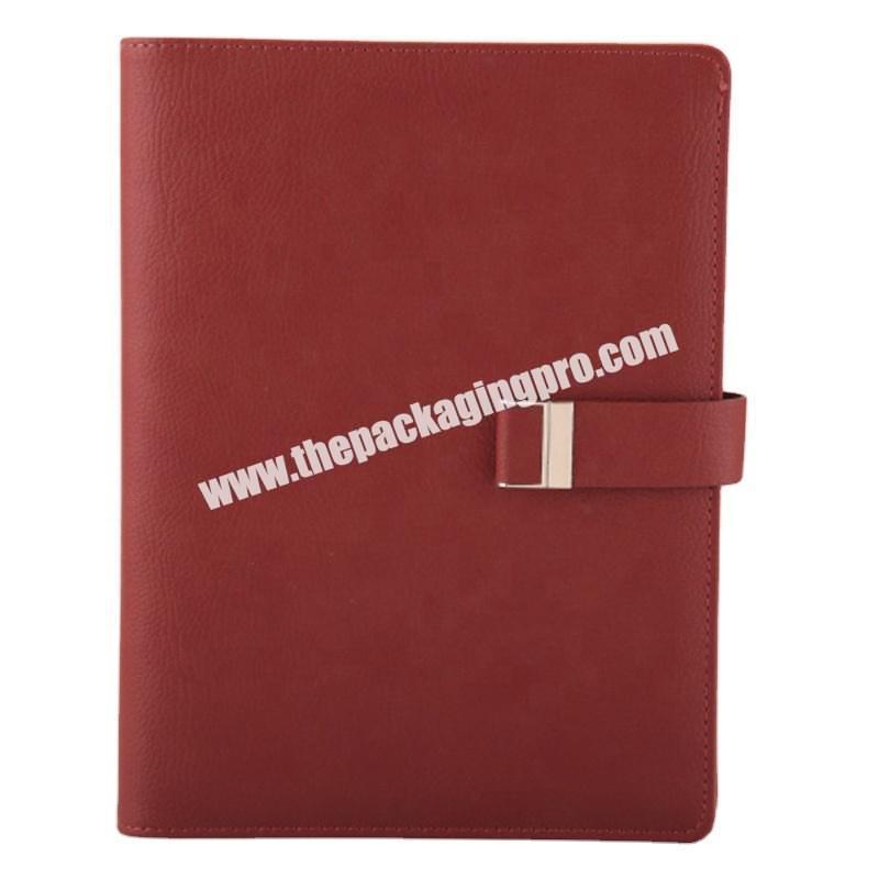 Custom Logo Office Business Agenda  Loose Leaf Binding Notebook PU Leather Refillable Recyclable Inner Pocket Pen Loop Notebook