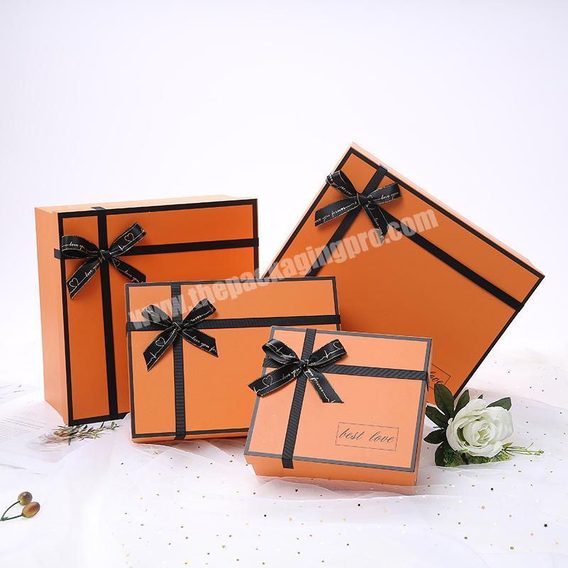 custom logo package paper gift box orange 6 sizes box with paper bags set