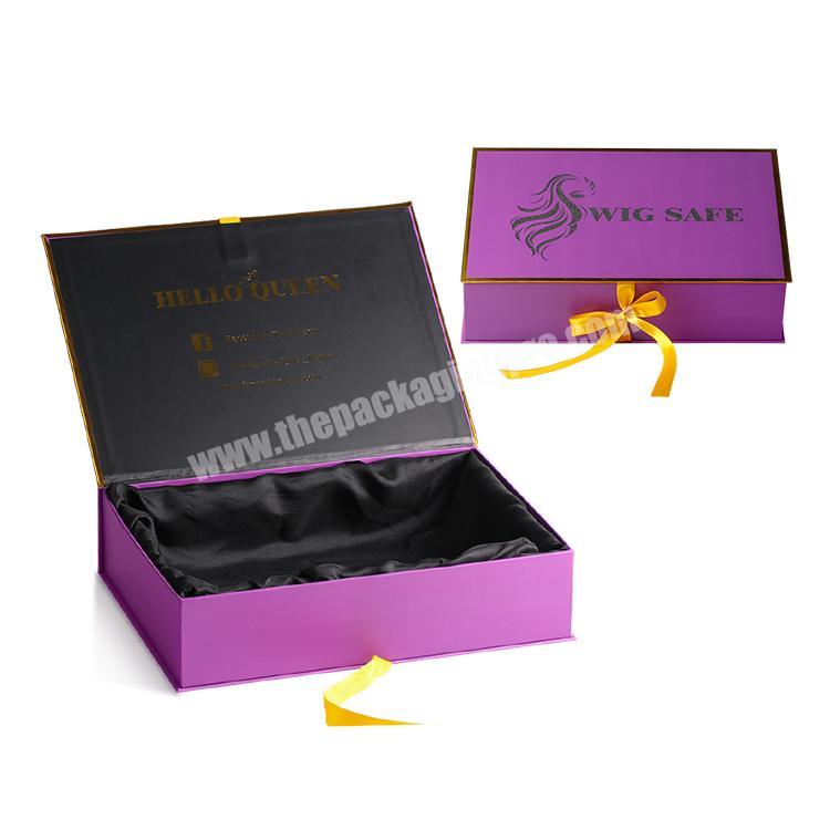 Custom Logo Packaging Box Eco Bag Packaging For Hair Extension With Ribbon Satin