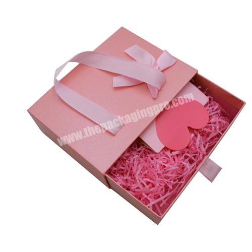 Custom logo pink color drawer packaging gift box with pink ribbon silk scarf cardboard paper box for cosmetic and gift