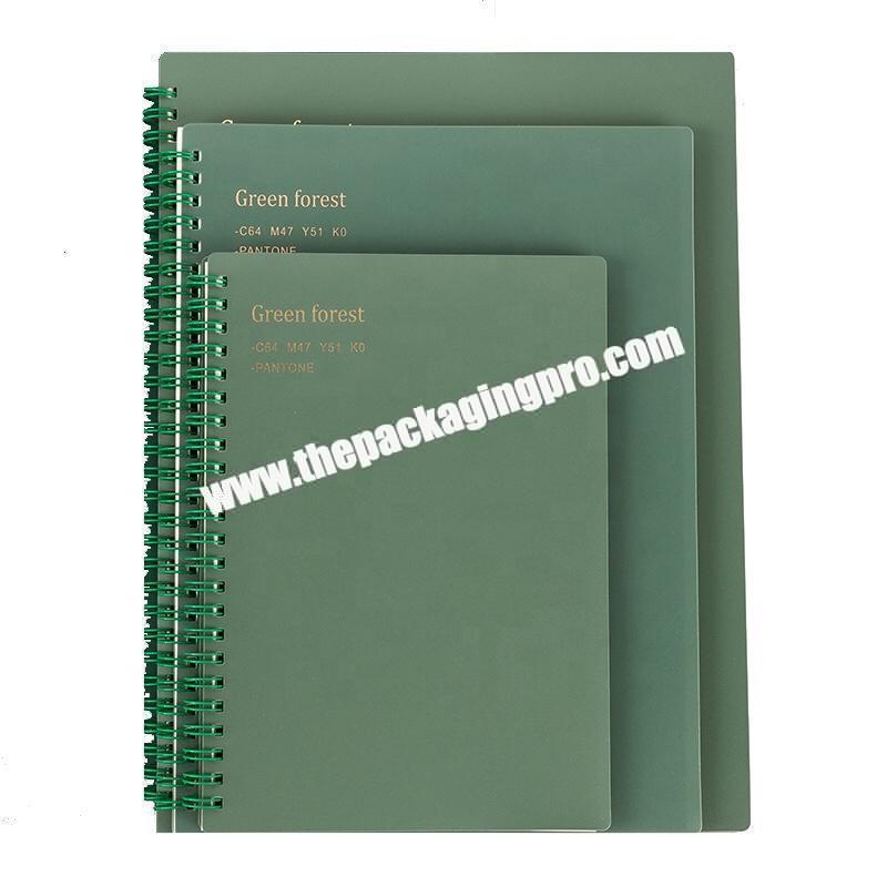 Custom Logo PP PVC Plastic Cover Waterproof Gold Stamping Journal Business Office Academic Sketchbook Green Spiral Coil Notebook