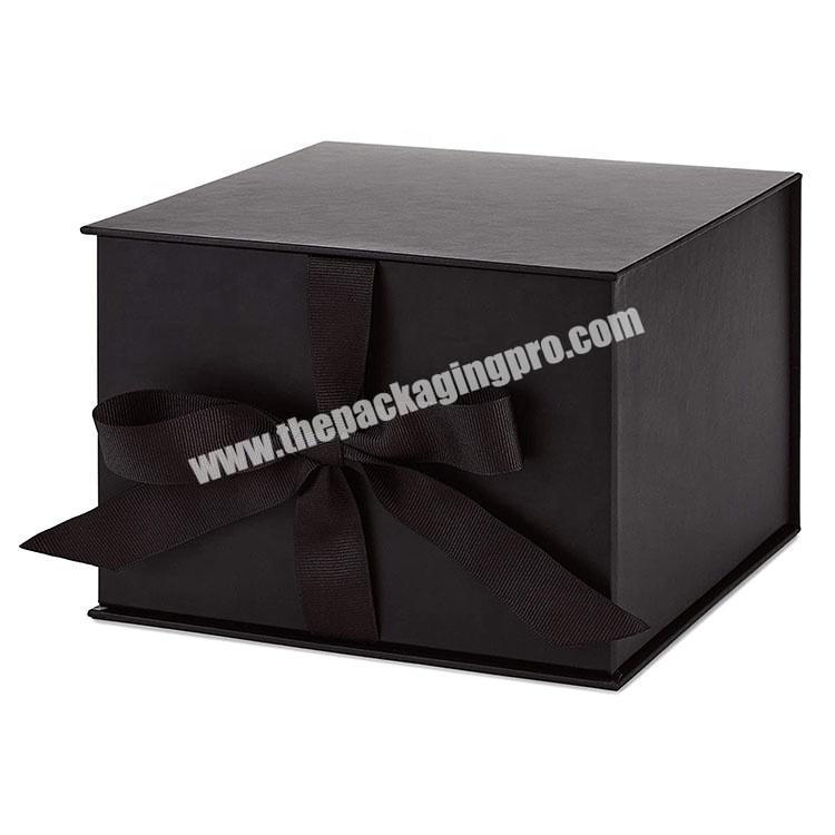 Custom Logo Premium Flap Cardboard Box Watch Bracelet Jewelry Souvenir Small Black  Gift Packaging Box With Ribbon