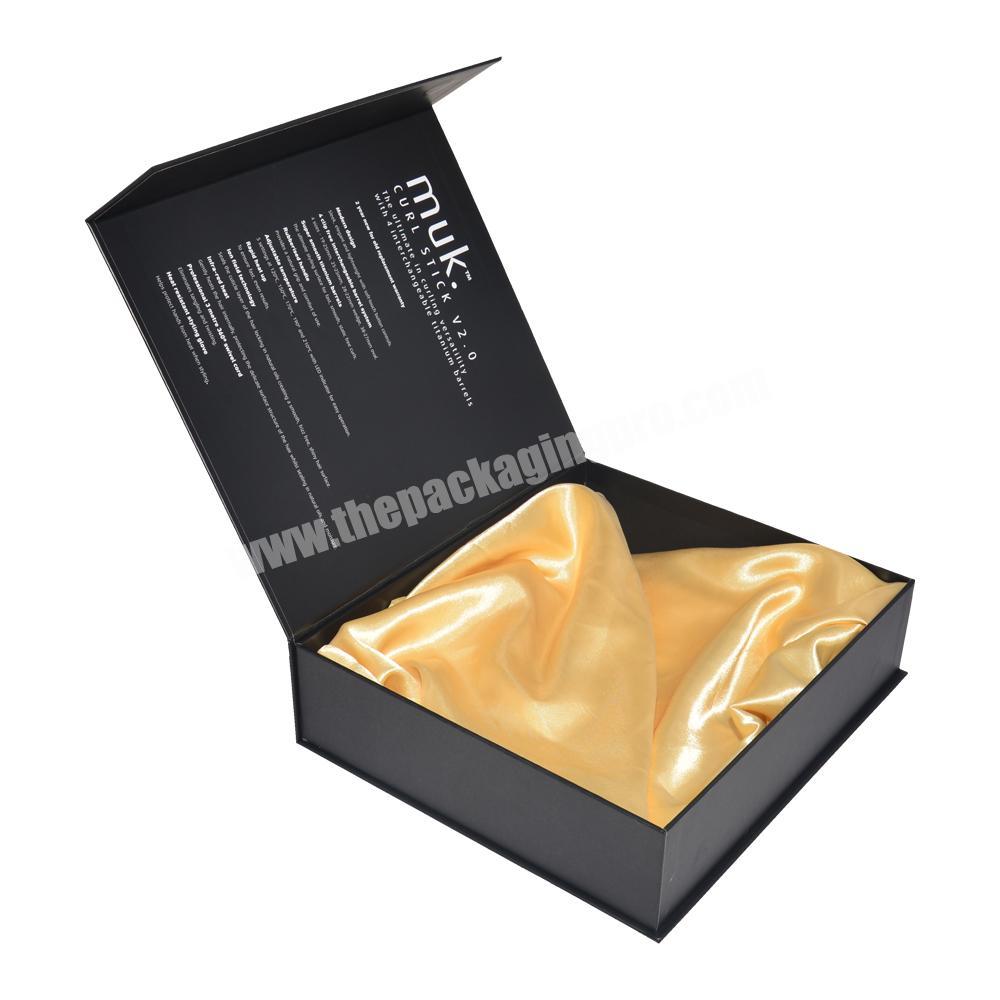 Custom Logo Premium Luxury black Cardboard Paper Gift Wig Hair Extension Magnetic Packaging Box with satin