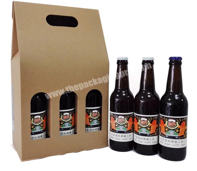 Custom logo print rigid 6 pack beer box packaging with handle rope