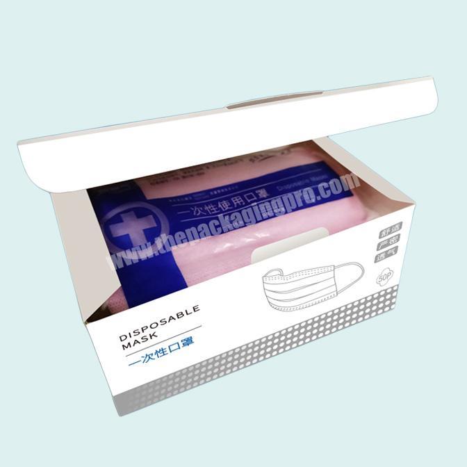 Custom logo printed 350g white cardboard paper packaging box for disposable face mask
