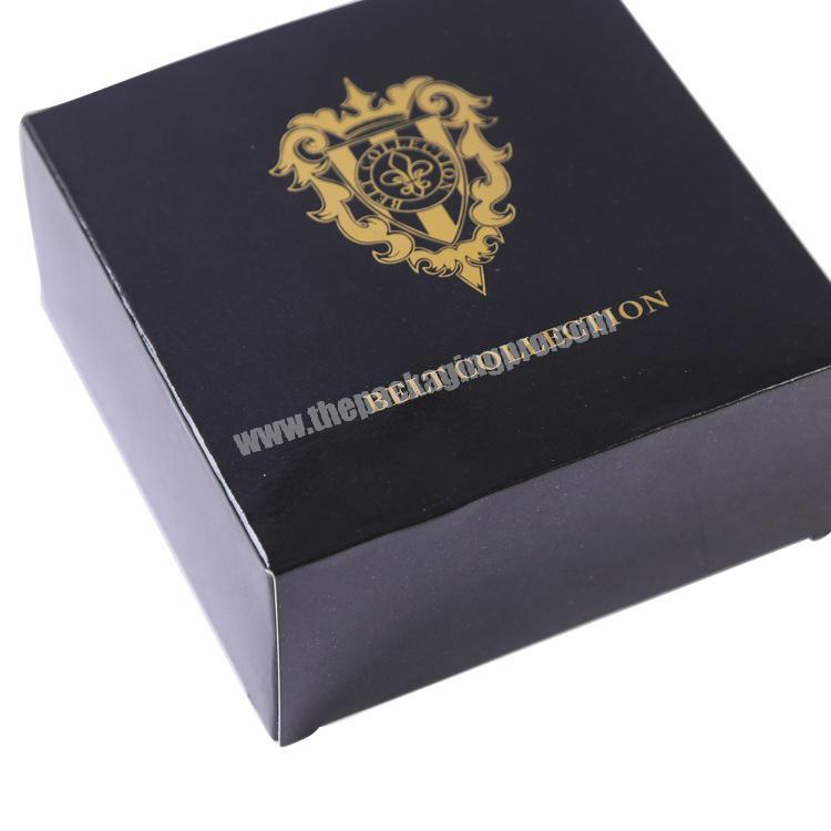 Custom logo printed foldable black paper belt gift packaging boxes