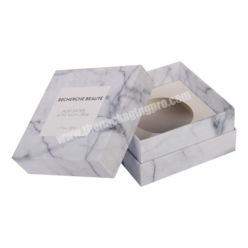 Custom Logo Printed Hardcover Cosmetic Marble Gift Box For Body Milk