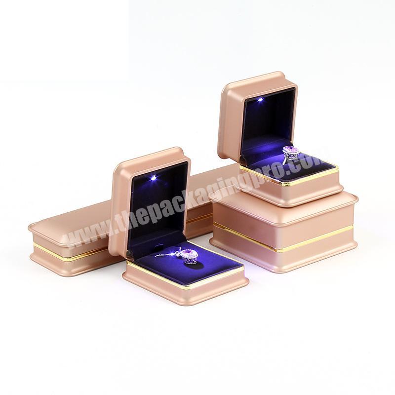 Custom Logo Printed Luxury LED Light Jewelry Necklace Box Wholesale Hinge High-grade Wedding Ring Box