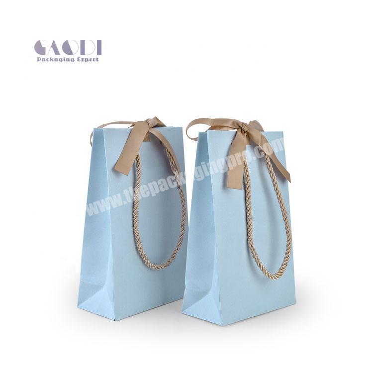 Custom Logo Printed Luxury Light Blue Gift Jewelry Packaging Fancy Shopping Paper Bag With Handles