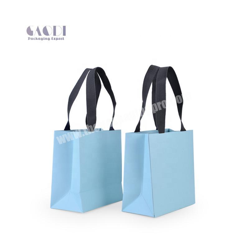 Custom Logo Printed Nice Blue Color Jewelry Box Packaging Paper Bag With Ribbon Handles
