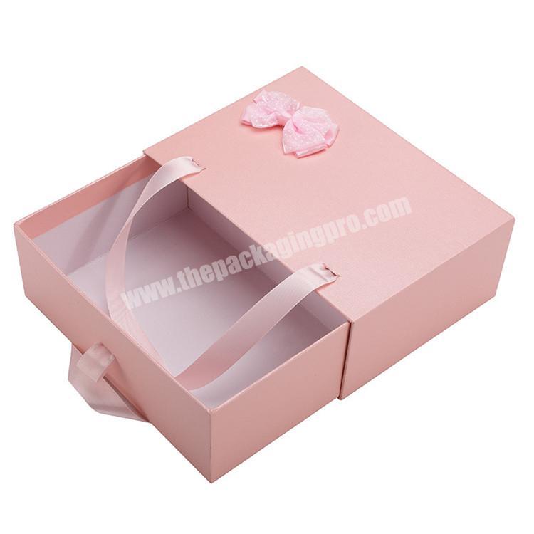 Custom Logo printed retail paper drawer box packaging with bow