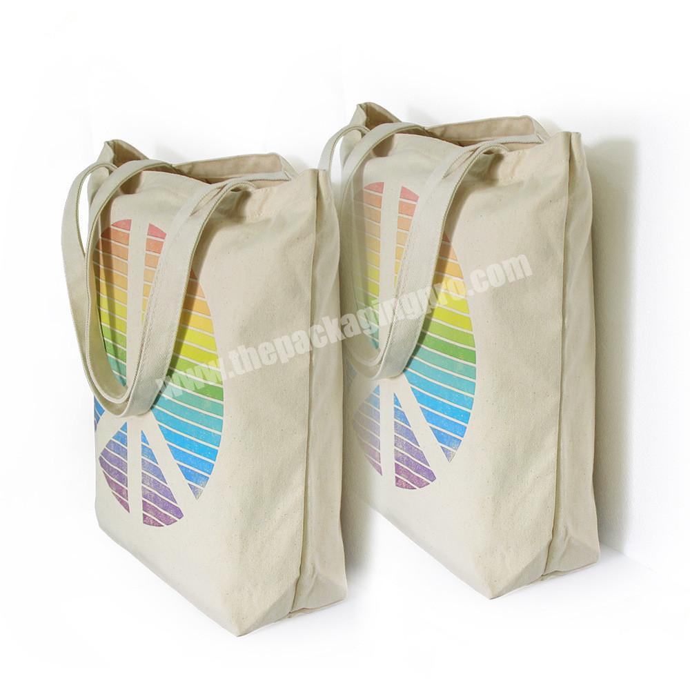 Custom logo printed standard size cotton tote bag with length handle