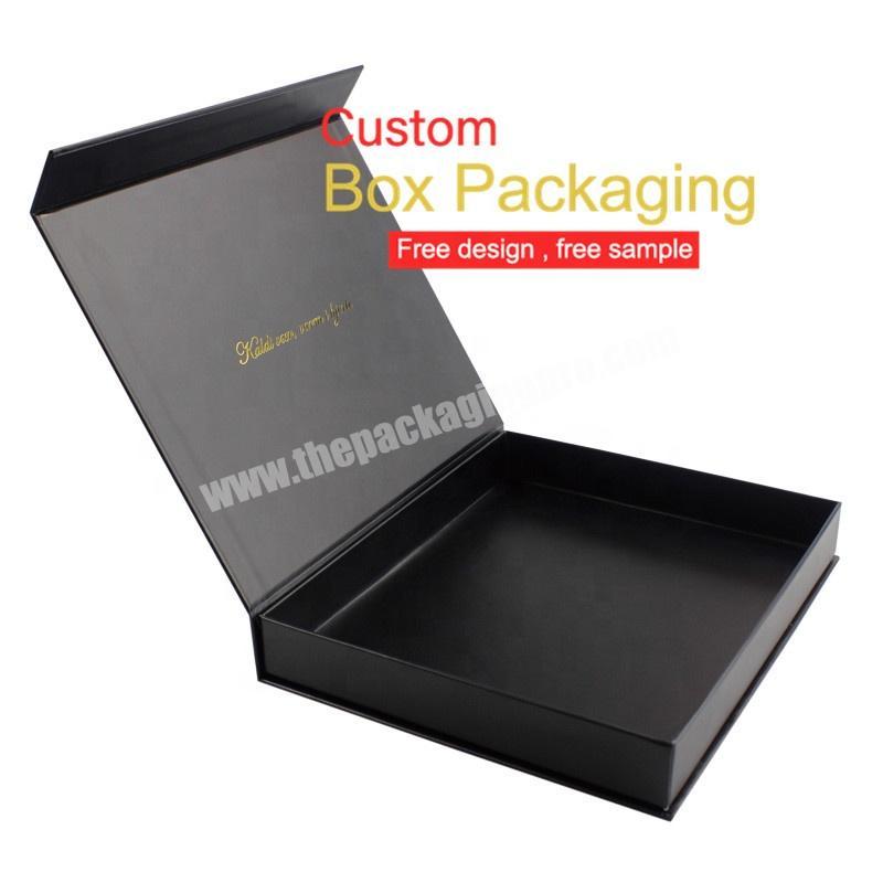 Custom Logo Printing Black Paper Rigid Magnetic Rectangular Ecommerce Fashion Clothing Packaging Boxes for Gift