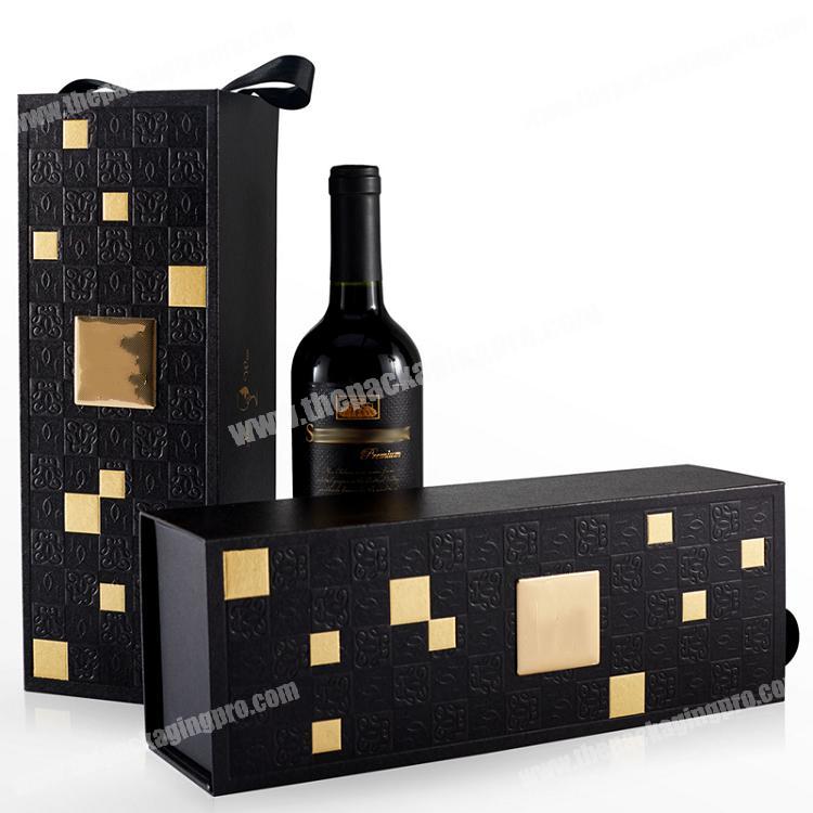Custom Logo Printing Cardboard Paper Flip Top Magnetic Closure Wine Bottle  Gift Box Packaging