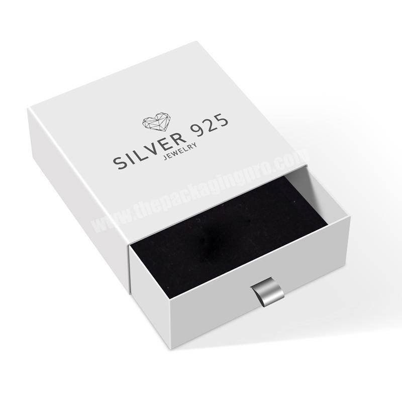 Custom logo printing packaging jewelry white slide drawer cardboard gift box with foam insert for bracelet