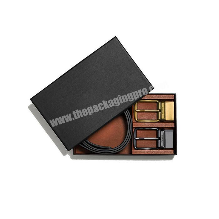 Custom logo printing packaging men's belt gift box paper cardboard deluxe wallets black box with lid