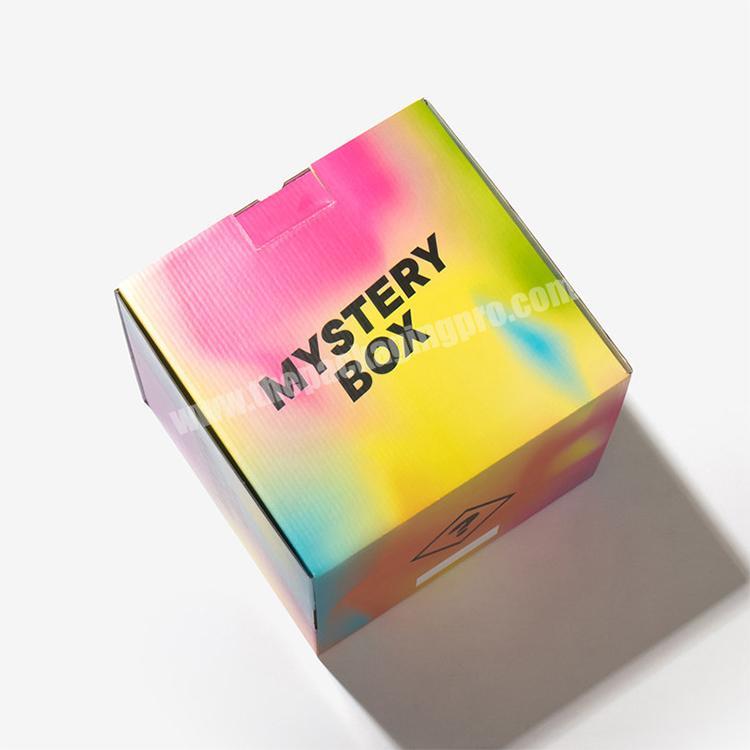 Custom logo rainbow gradient beauty big empty surprise mystery box gift packaging box