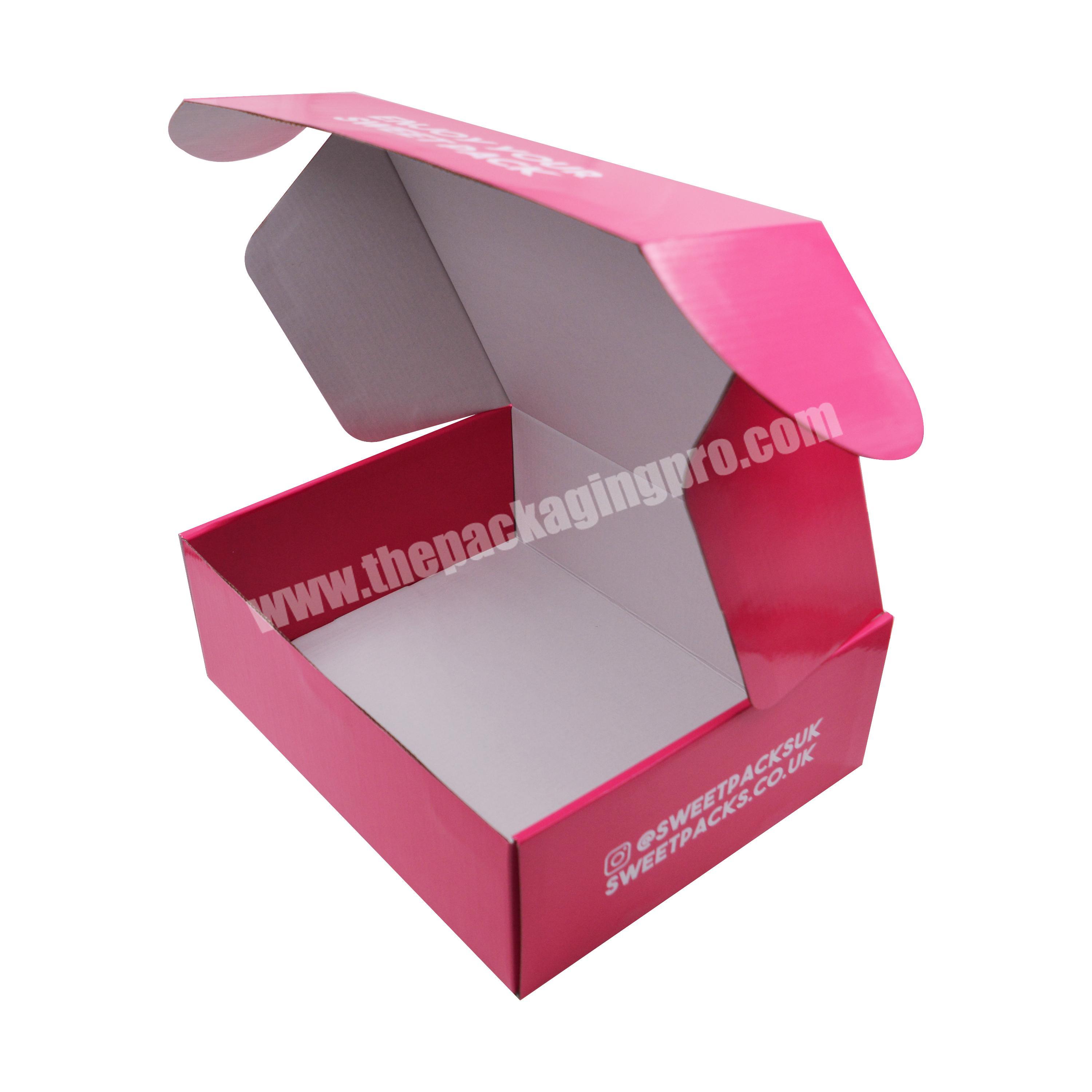 Custom logo red glossy corrugated cardboard clothes packaging foldable shipping box for clothing packaging