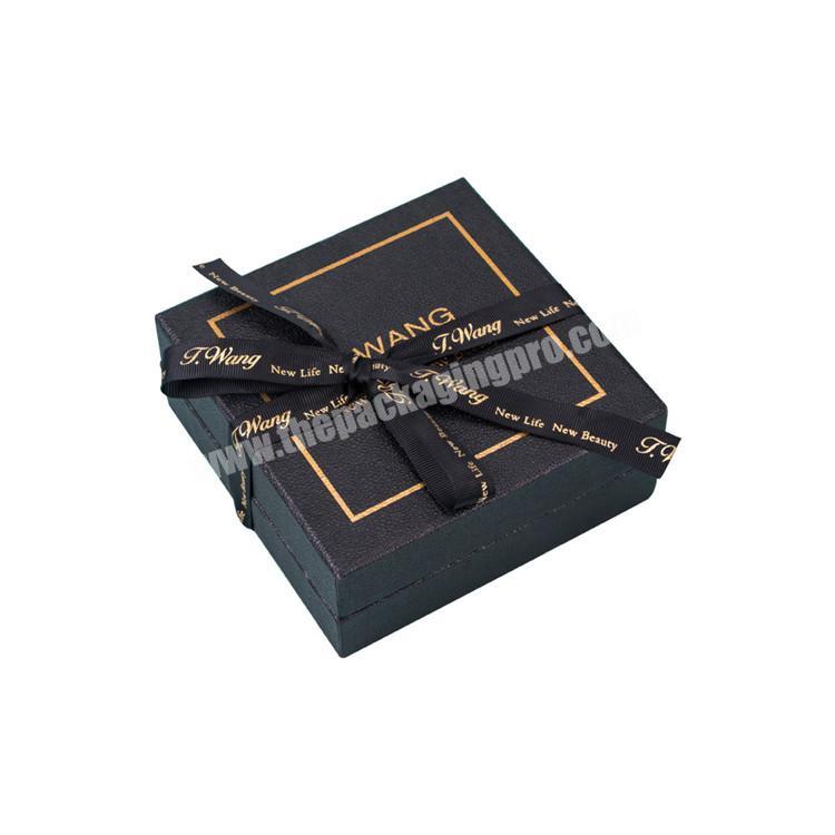 Custom Logo Ribbon Jewelry Watch Packaging Luxury Black Jewelry Gift Box