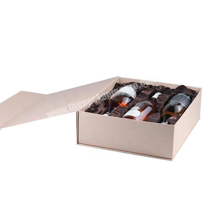 Custom logo rigid cardboard magnetic paper wine glass gift pack box with satin insert