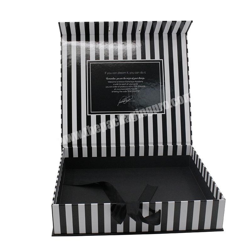 Custom Logo Silver Luxury Black Matte Magnetic Closure custom hair packaging boxes with Ribbon