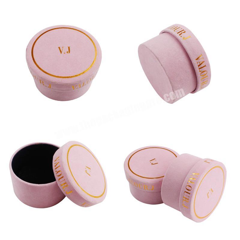Custom Logo Velvet Round Box Cylinder Jewelry Gift Box With Gold Foil Logo