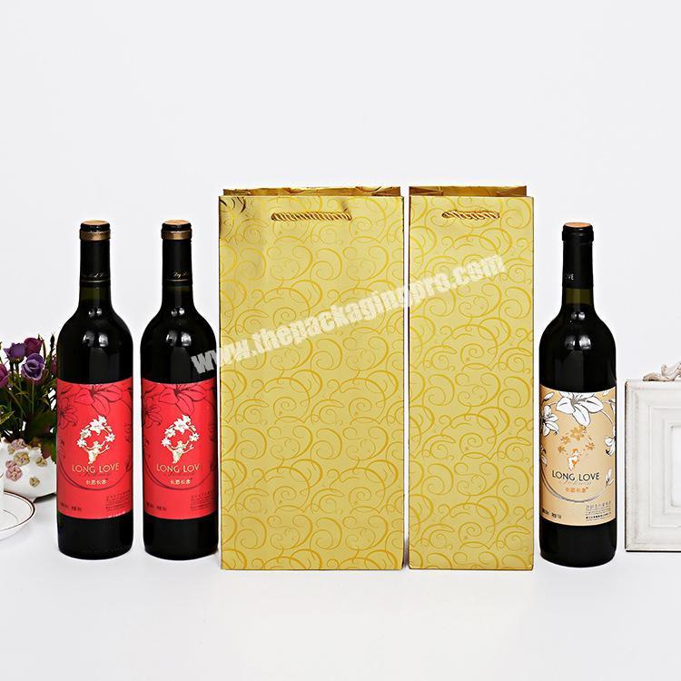 Custom long gold stamp reflective gold paper bag for wine packaging