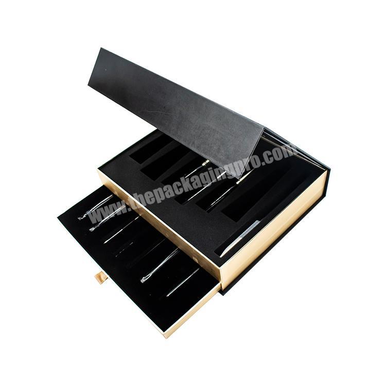 Custom Luxury 2 Layer Book Shape Drawer Rigid Cardboard Cosmetics Makeup Packaging Gift Box