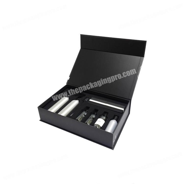 Custom luxury 30ml black magnetic book shape roller bottle foam tray cosmetic gift box