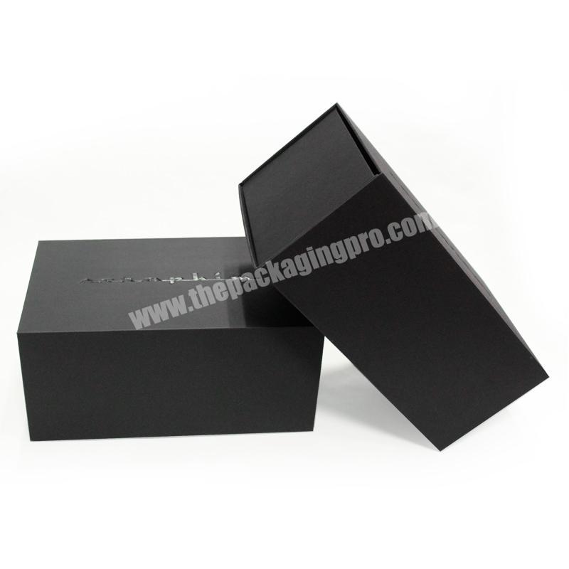 Custom Luxury Black Paper Packing Folding Shoe Box Packaging With Magnetic Flap Closure