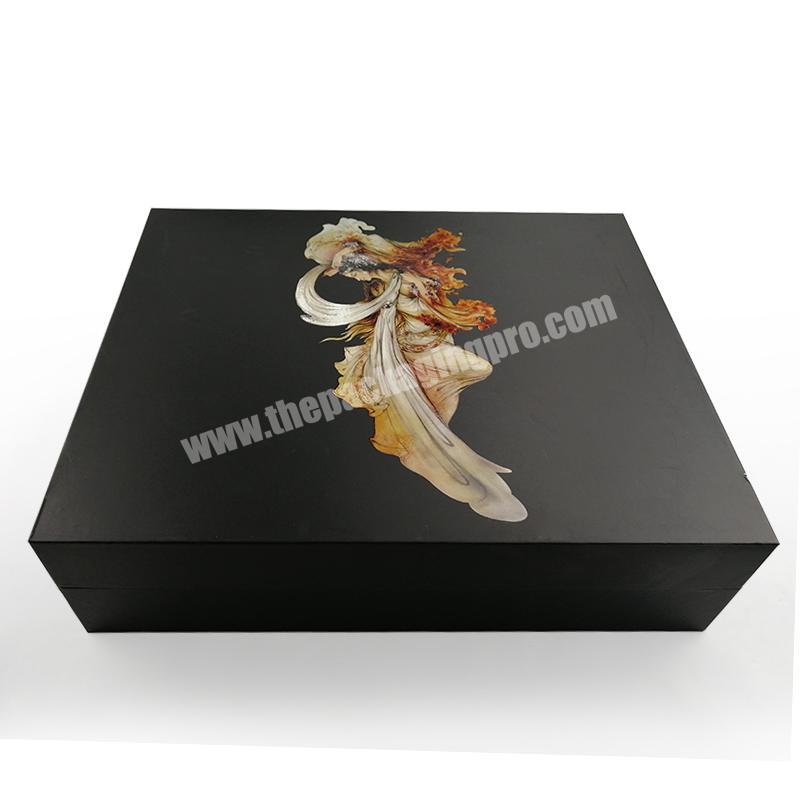 Custom Luxury Black Pattern Paper Lid and Base Gift Box With Red Satin Lining