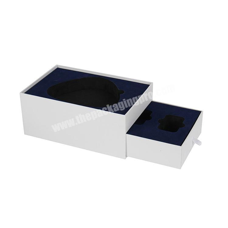 Custom luxury blue eva foam insert paper gift boxes with drawer