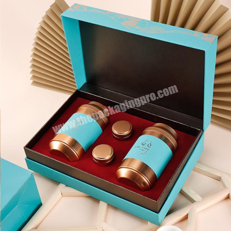 Custom luxury blue paper box tea hardcover gift box