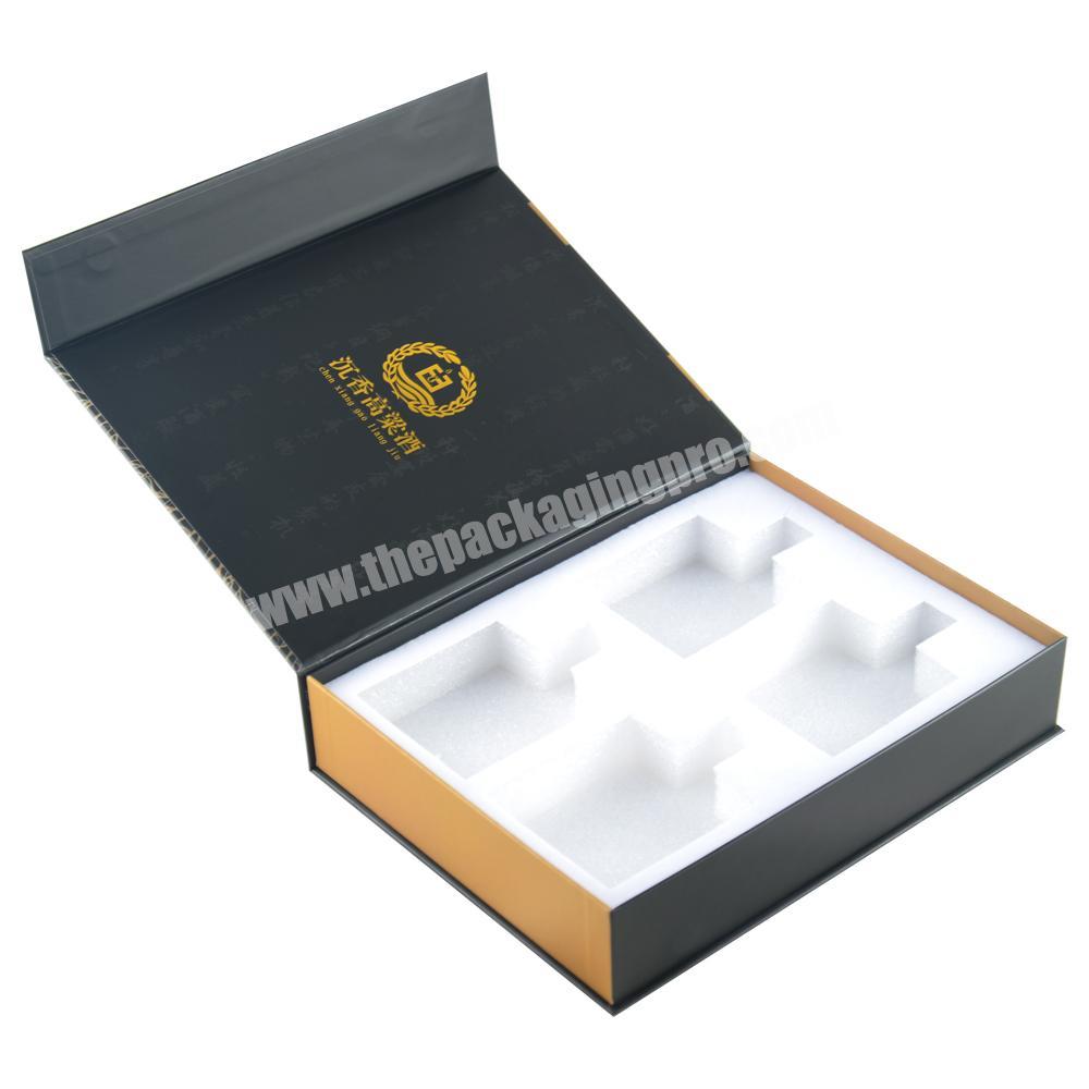 Custom Luxury Book Shaped Rigid Paper Packaging Magnetic Gift Boxes With EVA Foam Insert for wine