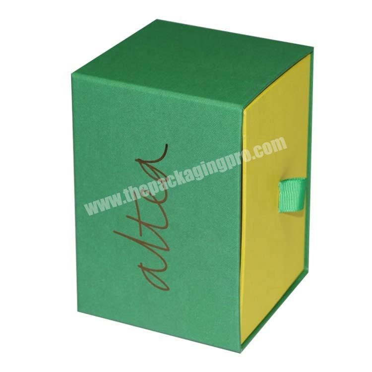 Custom Luxury Card Packaging Rigid Cardboard Drawer Gift Box With Ribbon Handle
